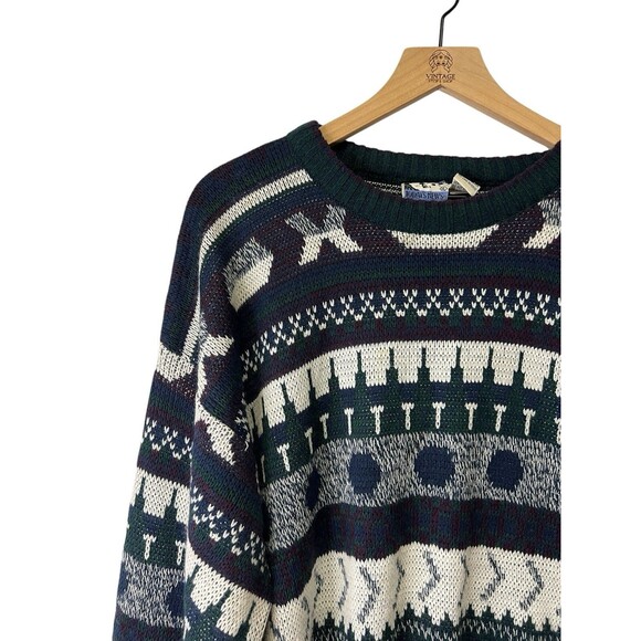 VINTAGE Todays News Sweater Unisex Adult Geometric Pattern Grandpa Fisherman XL - Picture 2 of 16
